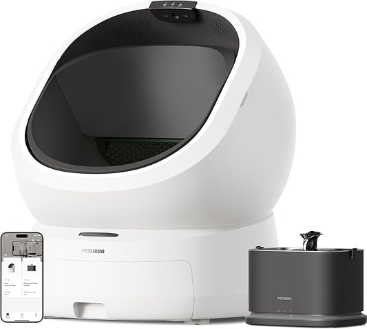 Bundle of PETLIBRO Luma Automatic Cat Litter Box + PETLIBRO Upgrade Cat Water Fountain Stainless Steel Tray, AI Camera Waste Analysis, Open-Top Multi-Cat Recognition LitterBox