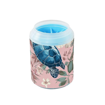 Dog Paw Cleaner Cups for Dogs Pets Foot Washer Paw Scrubber for Medium Small Dogs Cats Cleaning Cup Sea Turtles and Pink Hibiscus