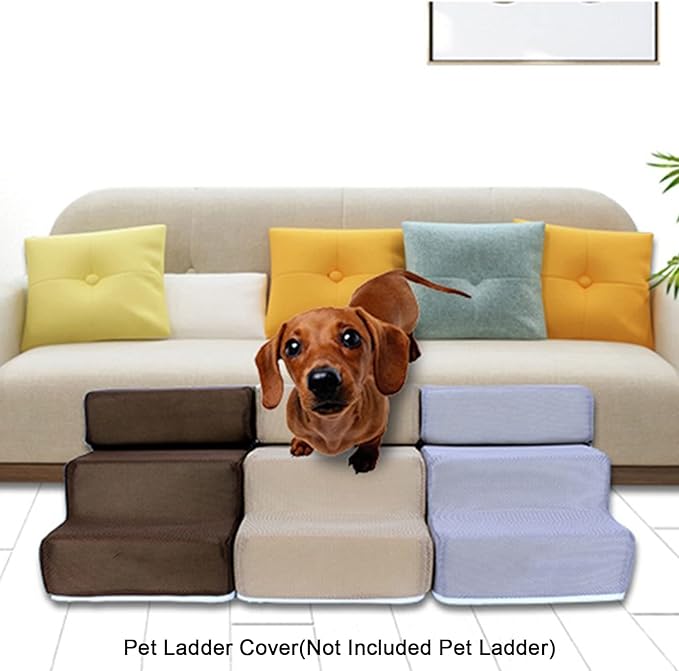 Dog Stairs for Small Dogs and Cats | 3-Step Dog Steps for Bed | 14" H Pet Stairs for High Bed | Plush and Soft Fabric, Provides Paw Traction and Stability,Mesh Fabric,Black