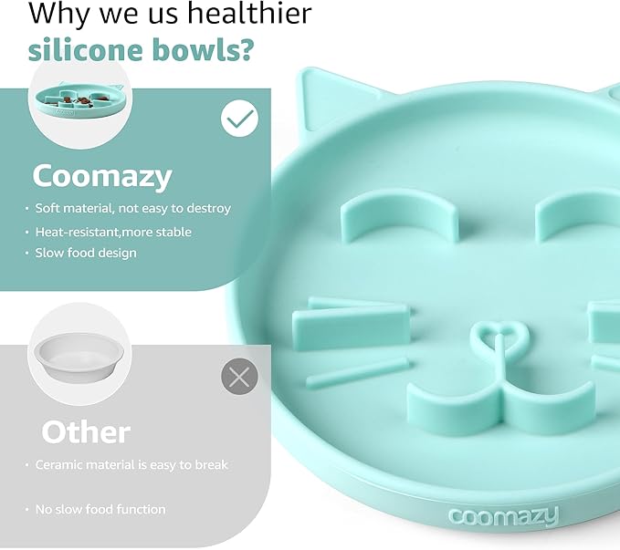 Coomazy Silicone Slow Feeder Dog Cat Bowls, Interactive Puzzle Toy for Pets Dry/Wet Food Training, Keeps Dogs Cats Busy, Prevents Puppy Kitty Overeating (Cyan, 0.8 Cup)