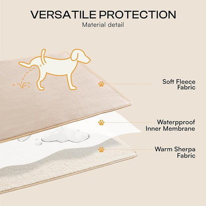 Luciphia Waterproof Pet Blanket, Liquid Pee Proof Dog Blanket for Sofa Bed Couch, Reversible Sherpa Fleece Furniture Protector Cover for Small Medium Large Dogs Cats, Khaki+Beige Small（40" x 28"）