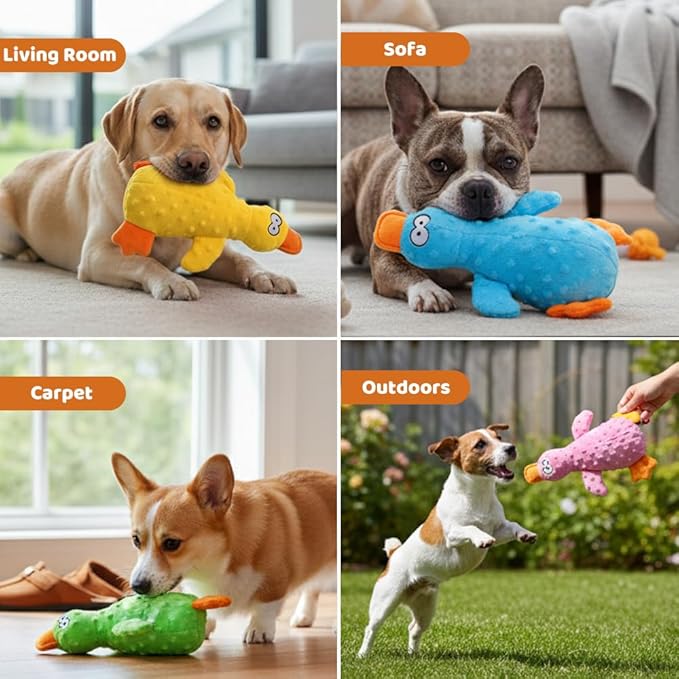 Duck Dog Toy, 2026 New Cute Yellow Stuffed Calming Duck Dog Toys with Soft Squeaker, Interactive Dog Toys for Aggressive Chewers (Green+Yellow)