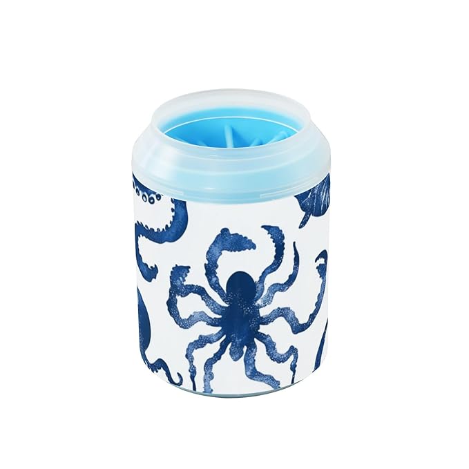 Dog Paw Cleaner Cups for Dogs Pets Foot Washer Paw Scrubber for Medium Small Dogs Cats Cleaning Cup Octopuses Crabs and Seashells Blue