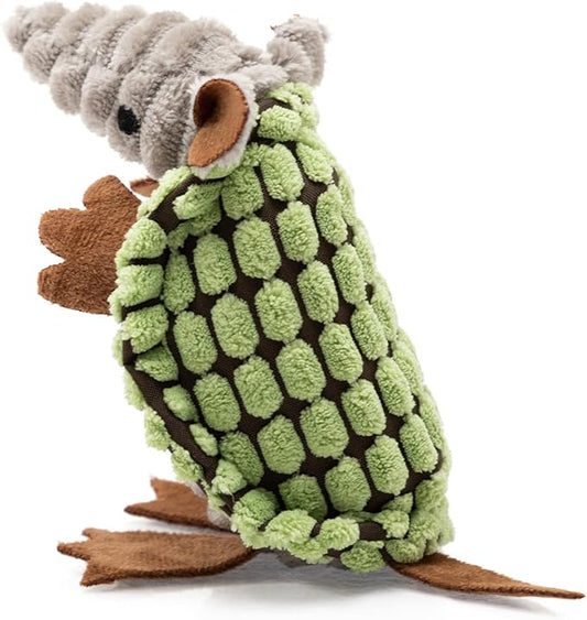 Hollypet Plush Dog Squeaky Toy Stuffed Armadillo Animal Pet Puppy Chew Toys with Clean Teeth for Small Medium Large All Breed Sizes Dogs, Cantaloupe Green, 6 in