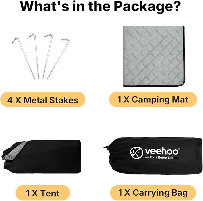 Veehoo Pop Up Pet Tent House for Indoor Outdoor, Portable Dog Tent & Cat House Shelter, Waterproof Foldable Automatic Dog Kennel to Small Medium Pets & Feral Cats