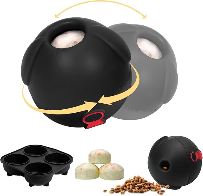 Yipetor 3In1 Treat Dispensing Dog Toys, Heavy Duty Frozen Dog Treat Ball - Slow Feeding Puppy Lick Bowl Tough Chew Toy for Large Medium Dogs to Keep Them Busy/Relief Anxiety/Puzzle Stimulate