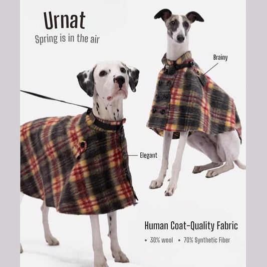 Dog Wool-Blend Luxury Cloak, Timeless Warm Plaid Coat Winter Fall Clothes Outfit Clothing Fits Small & Large Breeds Christmas Valentine Gift (Crimson,L)