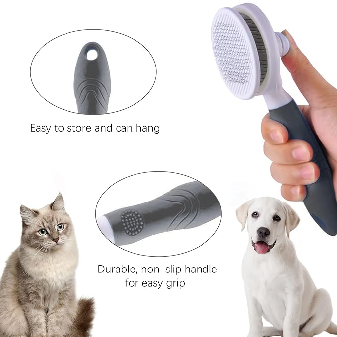 Cat Grooming Brush, Pets Skin Friendly Self Cleaning Slicker Massage Brushes for Shedding Dogs Cats Hair Gentle Remove Loose Undercoat with Long or Short Hairs for All Fur Type- UPGRADED