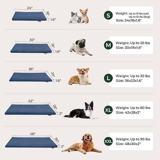 BALANCE Dog Crate Bed, Orthopedic Dog Bed Pad with Waterproof Liner, Washable Crate Foam Pet Mat for Large, Medium, Puppy Dogs Breeds, Powder Blue, 48"x30"x2"