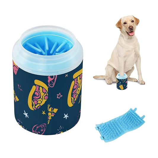 Dog Paw Cleaner Cups for Dogs Pet Foot Washer Paw Scrubber for Medium Small Dogs Cats Cleaning Cup Navy Blue Fast Food and Stars