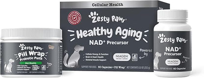Zesty Paws NAD+ Precursor Supplement for Dogs - Niagen for Healthy Aging & Skeletal Muscle Support & Recovery - Brain, Heart, & Cellular Energy Support - Nicotinamide Riboside Chloride - 60 Capsules