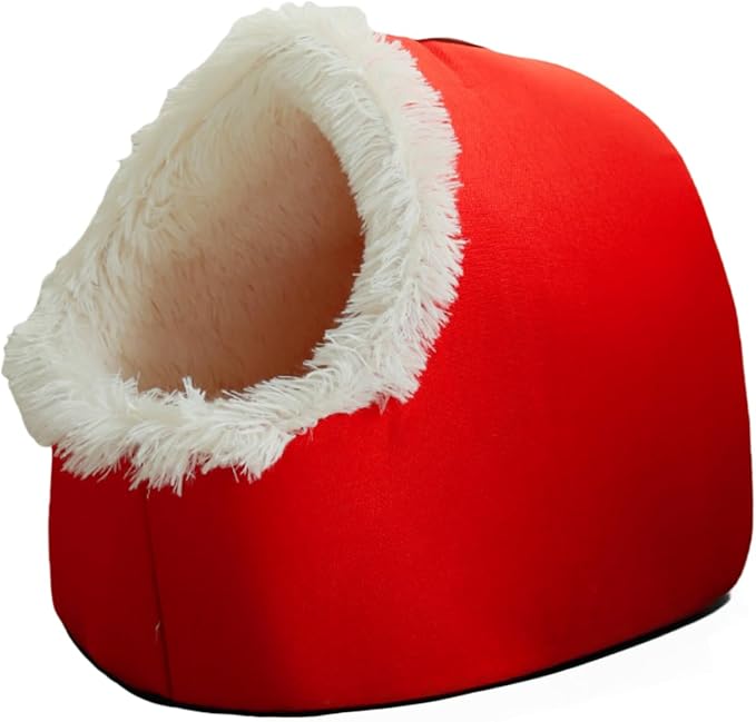 WinterWarmPet CaveBed, Warm Enclosed Pet Bed, Portable Cold-Proof Cozy Cat House Comfortable Anxiety-Relief Pillow Bed (Red, Large)