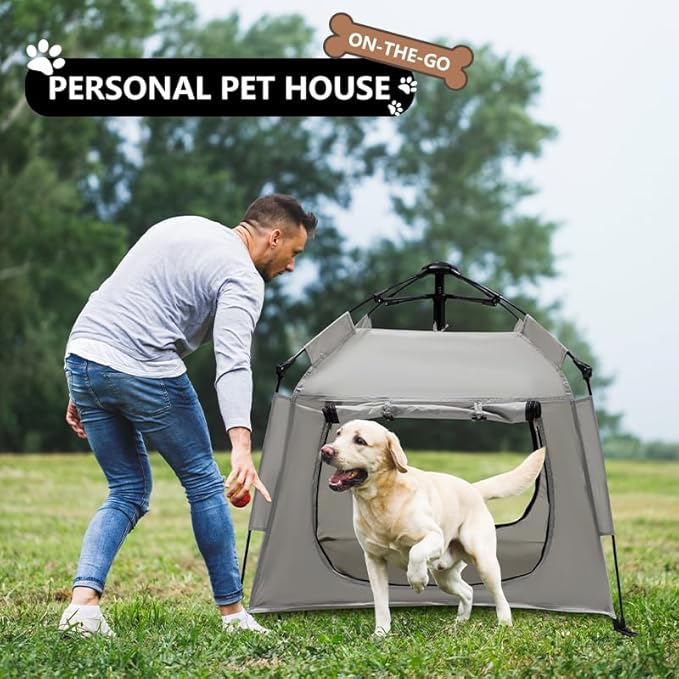 Outdoor Pet Automatic Camping Tent, Pop up Cave Bed for Indoor Cats and Small Dogs, Portable Cat House Dog House, Grey.