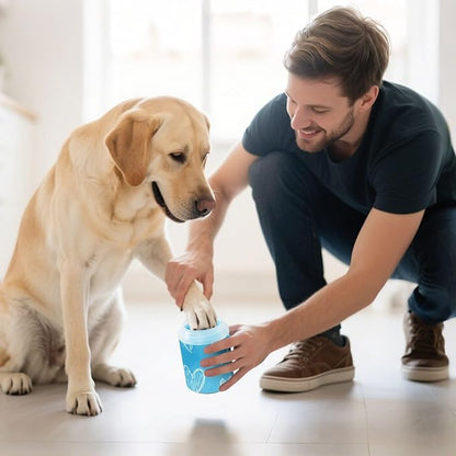 Dog Paw Cleaner Cups for Dogs Pets Foot Washer Paw Scrubber for Medium Small Dogs Cats Cleaning Cup White Hearts Sky Blue