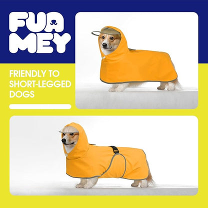 FUAMEY Dog Raincoats Small | Waterproof Lightweight, Clear Hood, Adjustable Belly Strap, Leash Hole, Dachshund