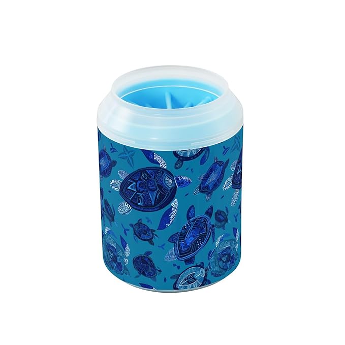 Dog Paw Cleaner Cups for Dogs Pets Foot Washer Paw Scrubber for Medium Small Cats Dogs Cleaning Cup Blue Ethnic Sea Turtles and Seaweed