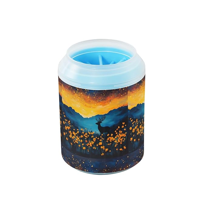 Dog Paw Cleaner Cups for Dogs Pets Foot Washer Paw Scrubber for Medium Small Cats Dogs Cleaning Cup Deer Golden Poppy Lights Colors