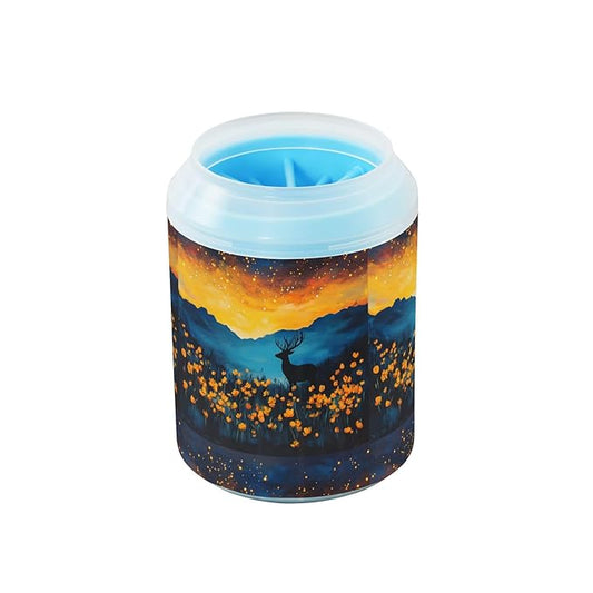 Dog Paw Cleaner Cups for Dogs Pets Foot Washer Paw Scrubber for Medium Small Cats Dogs Cleaning Cup Deer Golden Poppy Lights Colors