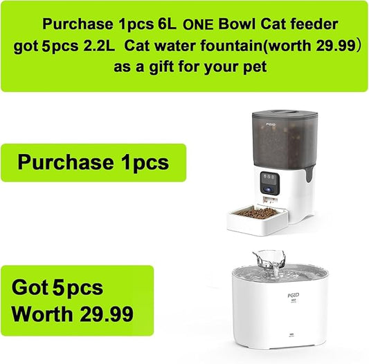 PGID Automatic Cat Feeder 6L,Timed Cat Feeders for Dry Food, 2.4G WiFi Pet Feeder with APP Control for Remote Feeding,Automatic Dog Food Dispenser with Alexa,1-10 Meals Per Day for Dog