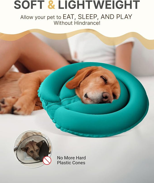 MIDOG Soft Inflatable Dog Cone - Comfortable Alternative After Surgery That Doesn't Block Vision, Patented Donut Recovery Collar Prevents Licking for Large & Medium Dogs (XS)