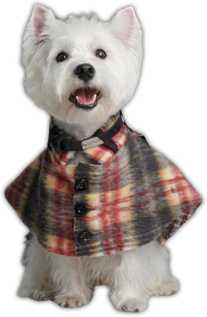 Dog Wool-Blend Luxury Cloak, Timeless Warm Plaid Coat Winter Fall Clothes Outfit Clothing Fits Small & Large Breeds Christmas Valentine Gift (Crimson,XS)
