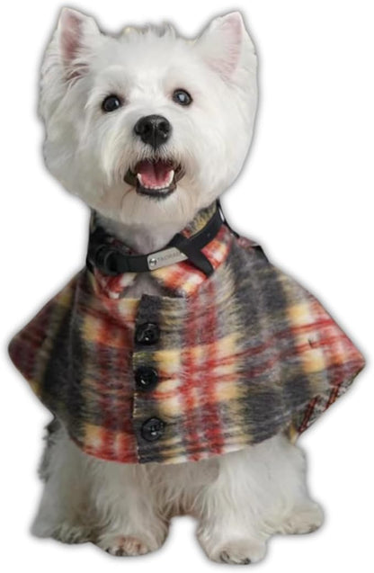 Dog Wool-Blend Luxury Cloak, Timeless Warm Plaid Coat Winter Fall Clothes Outfit Clothing Fits Small & Large Breeds Christmas Valentine Gift (Crimson,XS)