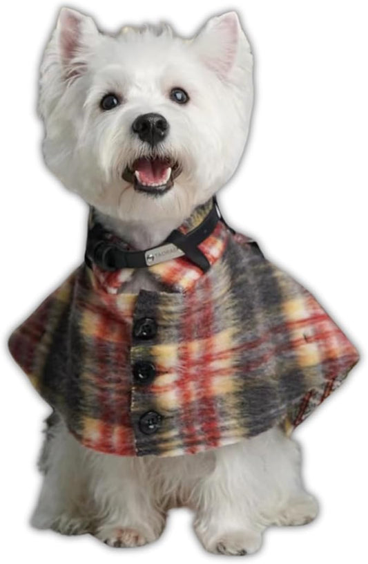 Dog Wool-Blend Luxury Cloak, Timeless Warm Plaid Coat Winter Fall Clothes Outfit Clothing Fits Small & Large Breeds Christmas Valentine Gift (Crimson,2XS)