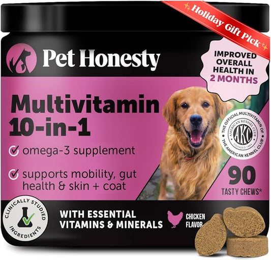 Multivitamin Dog Supplement, Glucosamine Chondroitin for Dogs, Probiotics, Omega Fish Oil, Dog Supplements & Vitamins, Vitamins for Skin and Coat Allergies (Chicken 90 ct)