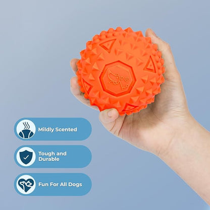 Best Pet Supplies Interactive Squeaky Dog Chew Toy, Ideal Dog Toys for Chewers, Small, Medium & Large Dogs, and Fetch Lovers - Spiky Ball (Blue, Orange), Large 3.5"