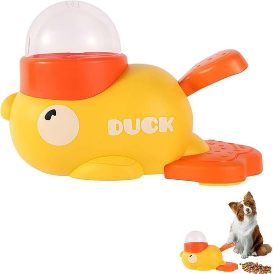 Fuzzibud Duckie Cat Feeder, Fuzzibud Duck Cat Treat Dispenser, Dog Cat Treat Dispenser with Button Duck-Shaped Dog Interactive Slow Feeder for Pet Healthy Eating & Iq Training (Yellow)