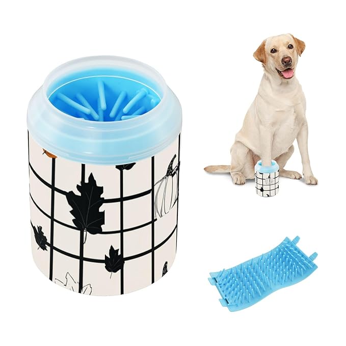 Dog Paw Cleaner Mudbuster Dog Foot Washer for Small Medium Large Dogs Cats Premium Pet Supplies Beige Checkerboard Pumpkin Maple Leaf Thanksgiving