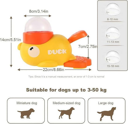 Fuzzibud Duckie Cat Feeder, Fuzzibud Duck Cat Treat Dispenser, Dog Cat Treat Dispenser with Button Duck-Shaped Dog Interactive Slow Feeder for Pet Healthy Eating & Iq Training (White+Yellow)