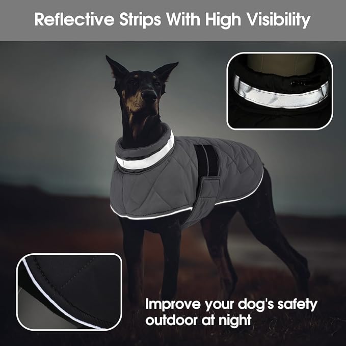 Dog Winter Coat Warm Padded Puppy Jacket Windproof Water Resistant Clothes for Small Medium Large Pets Christmas Sweater Outfit Vest(Grey, XS)