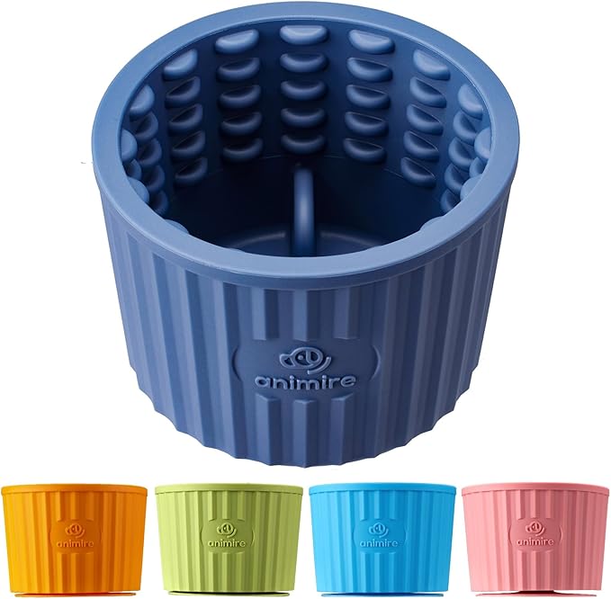 Dog Lick Bowl, Anxiety Relief Dog Licking Mat Freezer Treat Dispenser, Non-Slip Anti-Choking Silicone Slow Feeder Lick Bowl for Small Medium & Large Breed Dogs, BPA Free(Deep Blue,M-L)
