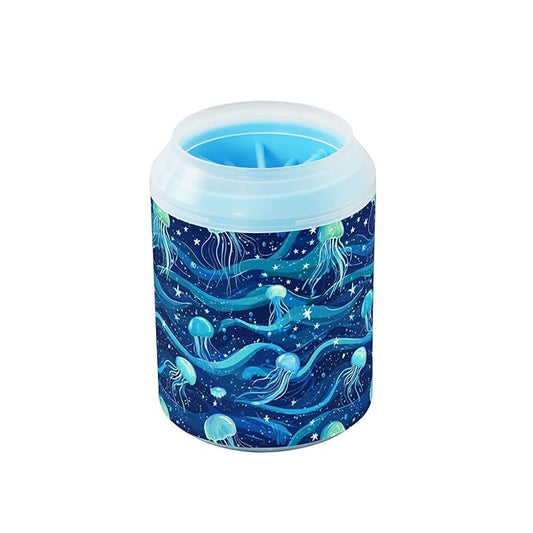 Dog Paw Cleaner Cups for Dogs Pets Foot Washer Paw Scrubber for Medium Small Cats Dogs Cleaning Cup Sea Wave Jellyfish and Stars Blue