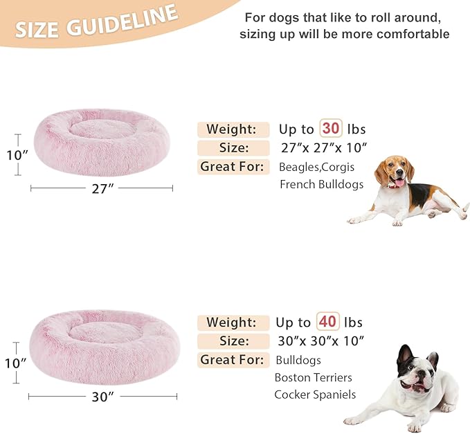 WNPETHOME Calming Dog Bed & Cat Bed Donut, Faux Fur Self-Warming Donut Cuddler, Comfortable Round Plush Pet Beds (27 x 27 x 8 Inch, Light Pink)