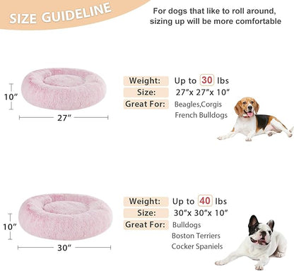WNPETHOME Calming Dog Bed Cat Bed Donut, Faux Fur Pet Bed Self-Warming Donut Cuddler, Comfortable Round Plush Dog Beds (30 x 30 x 10 Inch, Light Pink)
