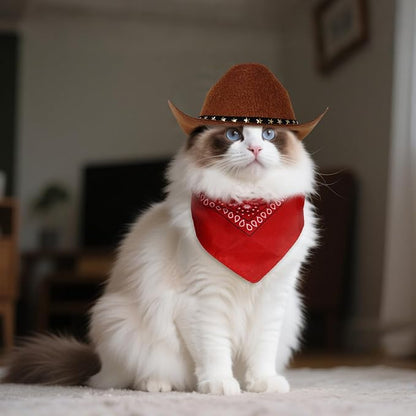 choyaxo Halloween Costumes for Dogs Cat Pet Cowboy Costume Cowboy Hat with Bandana Set for Halloween, Christmas, Holiday, Party, Cosplay (Brown, Large)