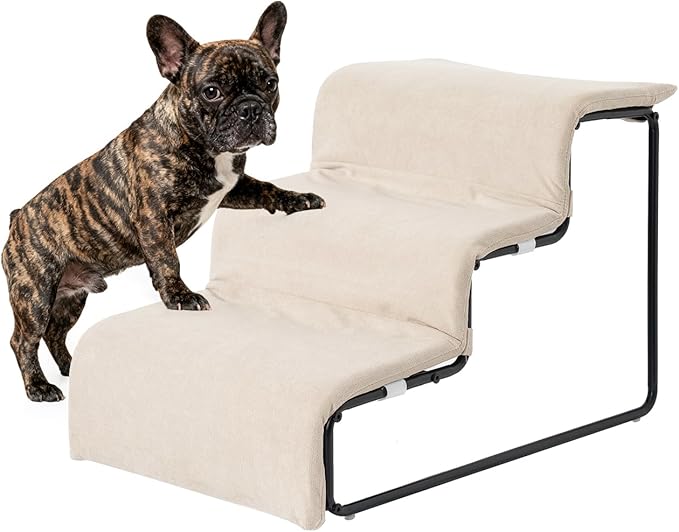 Dog Stairs for Small Dogs and Cats 15.4" H 3-Step Dog Steps for High Bed Couch and Sofa Pet Stairs with Supporting Board Pet Ramp with Non-Slip Bottom Washable Cover