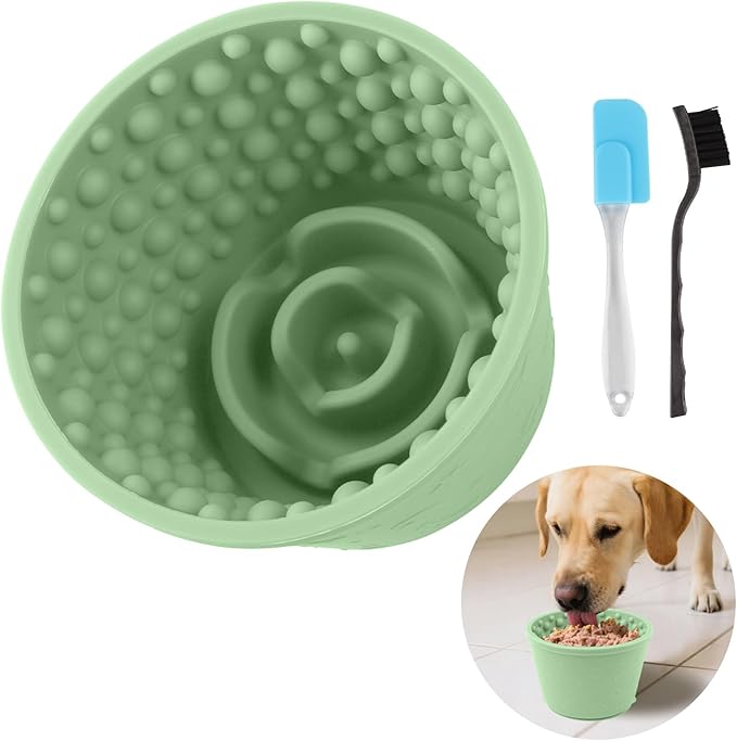 Dog Slow Feeder Lick Bowl - Non-Slip Licking Treat Dispenser for Small Medium Large Dogs, Promotes Anxiety Relief & Prevents Choking, Easy to Clean Feeding Bowl (Green, L)