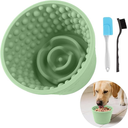 Dog Slow Feeder Lick Bowl - Non-Slip Licking Treat Dispenser for Small Medium Large Dogs, Promotes Anxiety Relief & Prevents Choking, Easy to Clean Feeding Bowl (Green, L)
