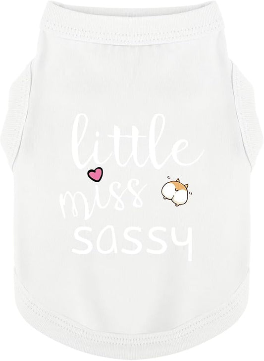 Paiaite Dog Clothes Fashionable Sleeveless Pet Vest: 'Little Miss Sassy' Printed Cotton Dog Shirt, Ideal for Small, Medium, and Large Breeds, Ensuring Comfort and Breathability White XS