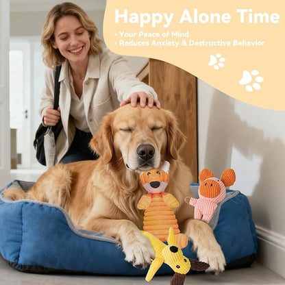 Squeaky Plush Dog Toys: 5 Pack Tough Stuffed Toys - Chew Teething Crinkle Boredom Relief for Puppy Small Medium Large Breed Dogs - Birthday Gift for Pets