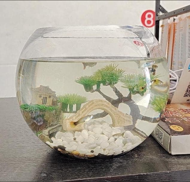 AWXZOM Small Japanese Fish Tank Decorations Set, Suitable for Aquariums up to 5 Gallon or Fish Bowl, Includes Small Decorations Artificial Plastic Plants Fish Tank House