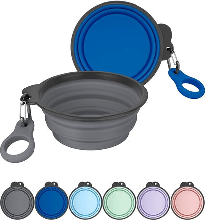 Aonkey Collapsible Dog Bowls with Bottle Carrier, 2 Pack Travel Dog Water Bowl Upgraded Carabiner, One-piece Molded Rim No Fall Off or Crack, Foldable Silicone Portable for Pets Walking Hiking 15oz