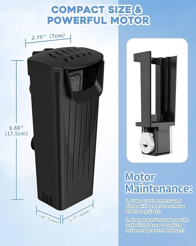 Aquarium Power Filter(3.5W), Turtle Tank Filter, Silent Low-Water Filter for Small Fish Tank, Reptile Tank Up to 15Gallon, with 4pcs Cartridges.(Black)