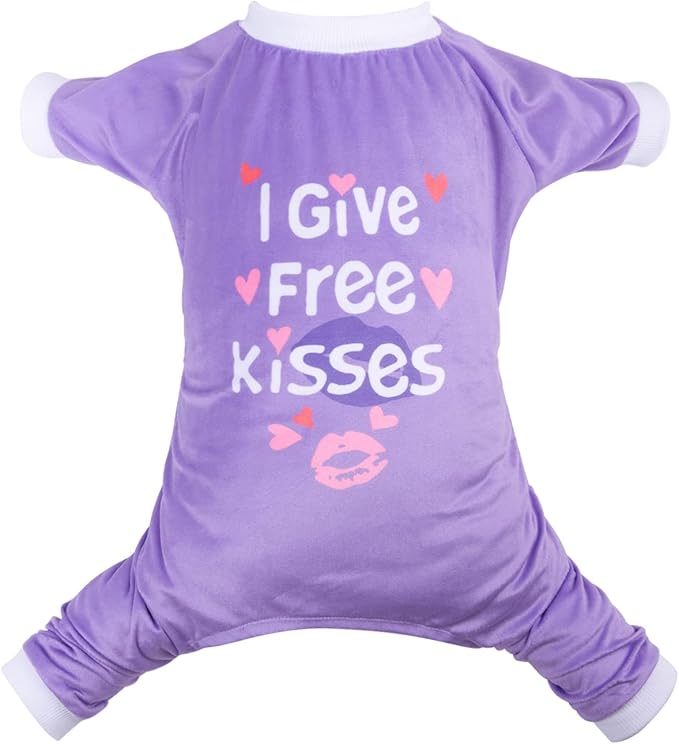 CuteBone Trend Letters Dog Pajamas Clothes Soft Puppy Pjs for Small Dogs P246M I give Free Kisses