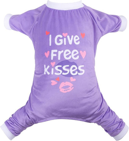 CuteBone Trend Letters Dog Pajamas Clothes Soft Puppy Pjs for Small Dogs P246M I give Free Kisses