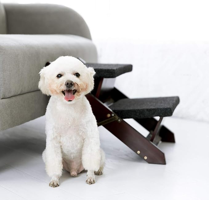 MEWANG Wooden Pet Stairs/Pet Steps - 2-in-1 Foldable Stairs & Ramp for Beds and Cars - Portable Dog/Cat Ladder Up to 110 Pounds - Great for Small and Older Animals(Brown) (Tan, 49 * 10 * 55.5, 1)