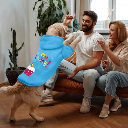 GreenJoy Dog Sweater Dog Hoodie Cold Weather Coat Hooded Sweatshirt for Puppies,Cats, Small Medium Large Dogs (Blue(It's My Birthday), Medium)
